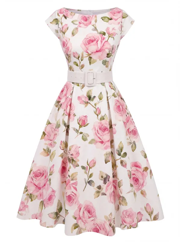 [Pre-Sale] Pink 1950s Boat Neck Antique Floral Dress made by Retro Stage