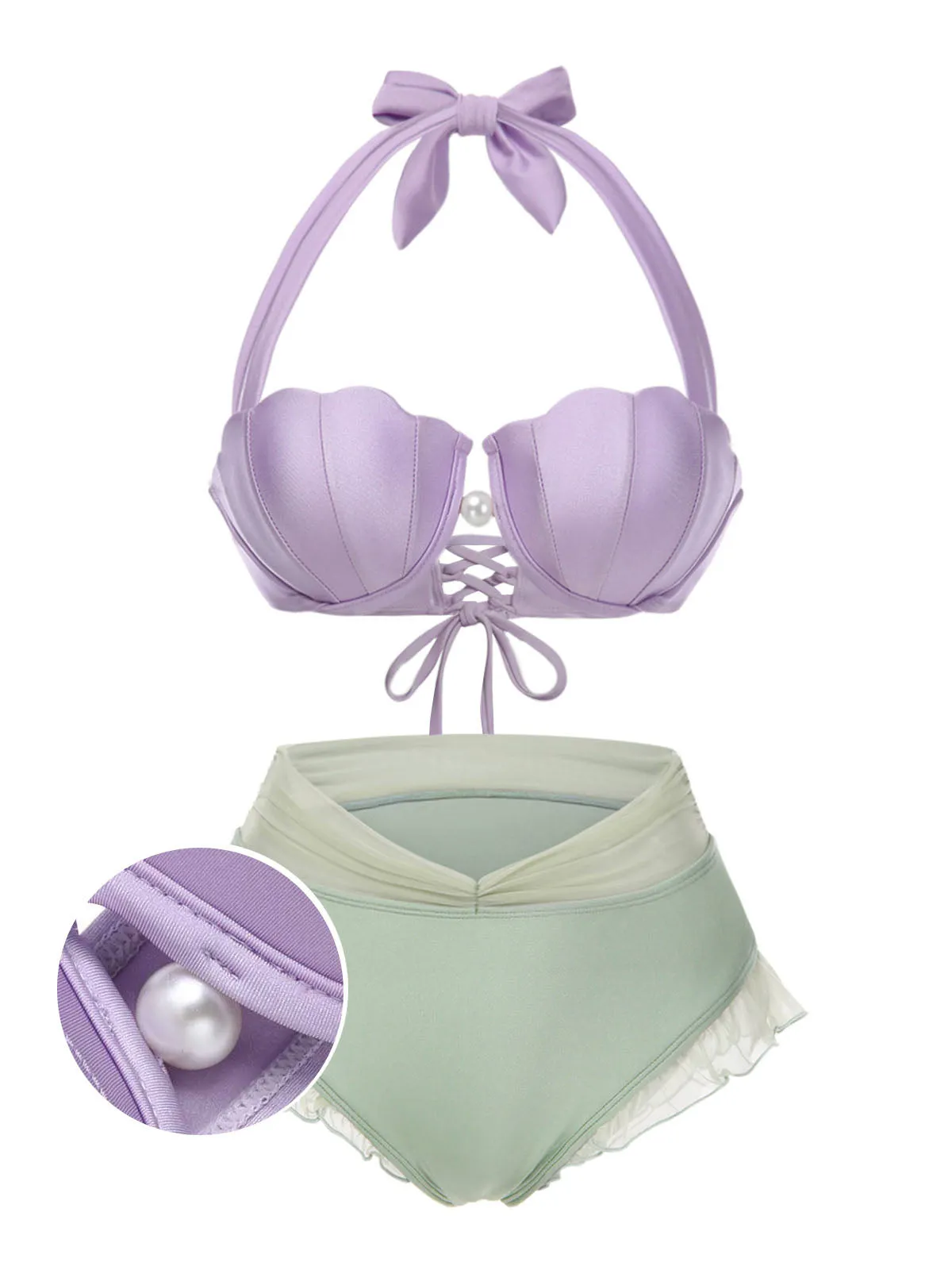 Pink 1970s Mermaid Shell Halter Bikini Set sold by Retro Stage product image thumbnail 3