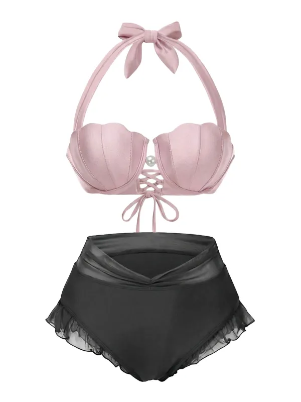 [Pre-Sale] Pink 1970s Mermaid Shell Halter Bikini Set made by Retro Stage