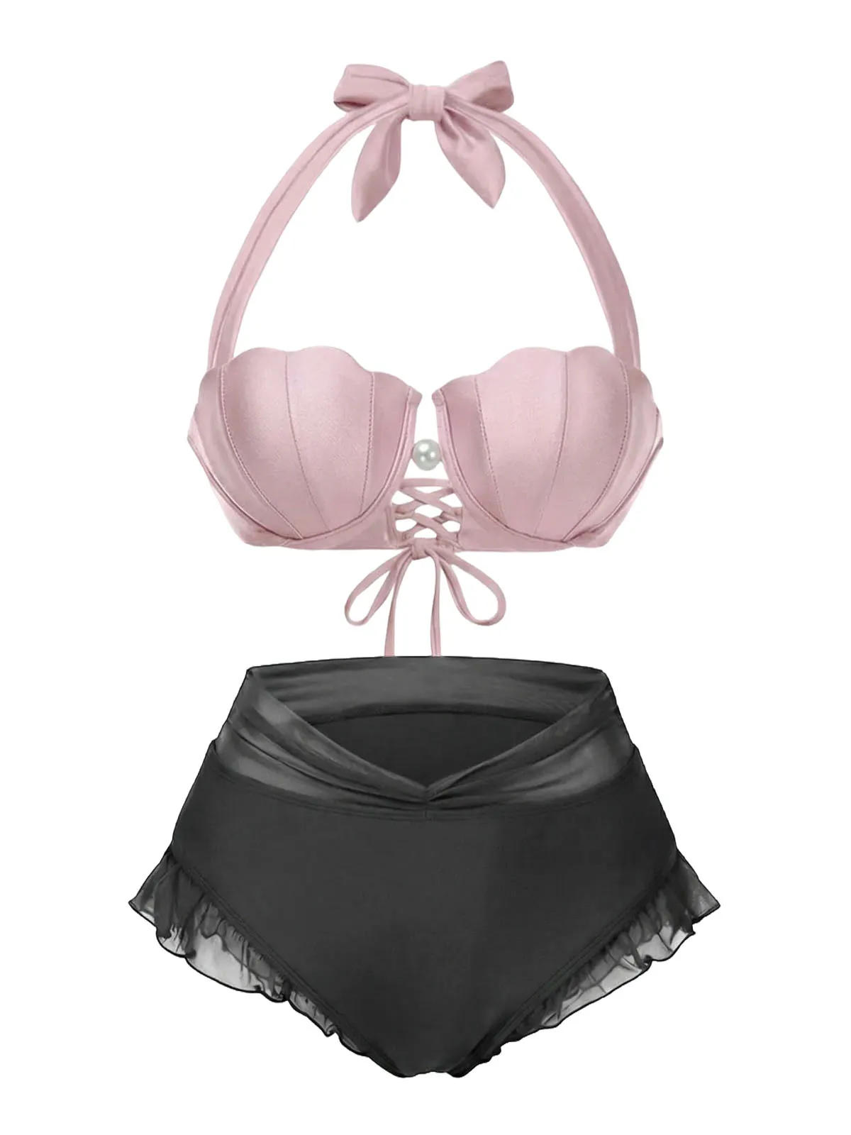 Pink 1970s Mermaid Shell Halter Bikini Set sold by Retro Stage