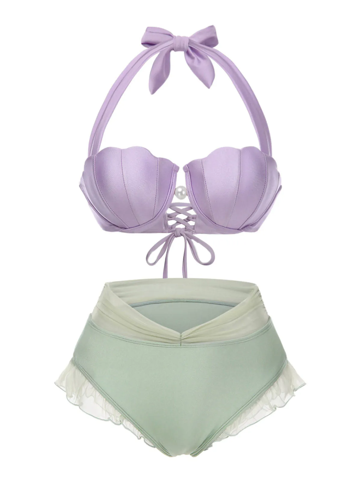 Pink 1970s Mermaid Shell Halter Bikini Set sold by Retro Stage product image thumbnail 4