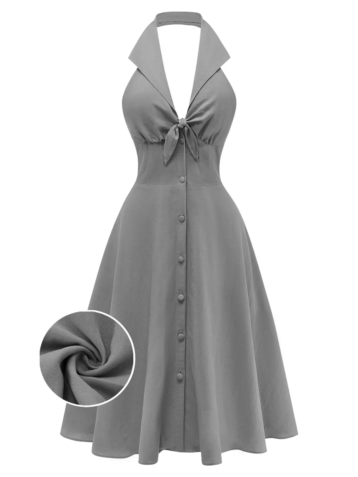 Gray 1950s Halter V-Neck Swing Dress sold by Retro Stage