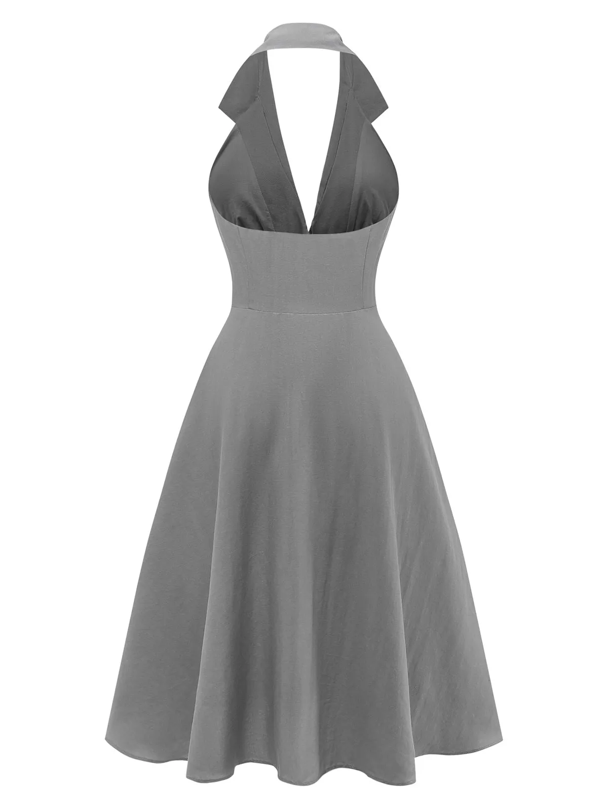 Gray 1950s Halter V-Neck Swing Dress sold by Retro Stage product image thumbnail 4