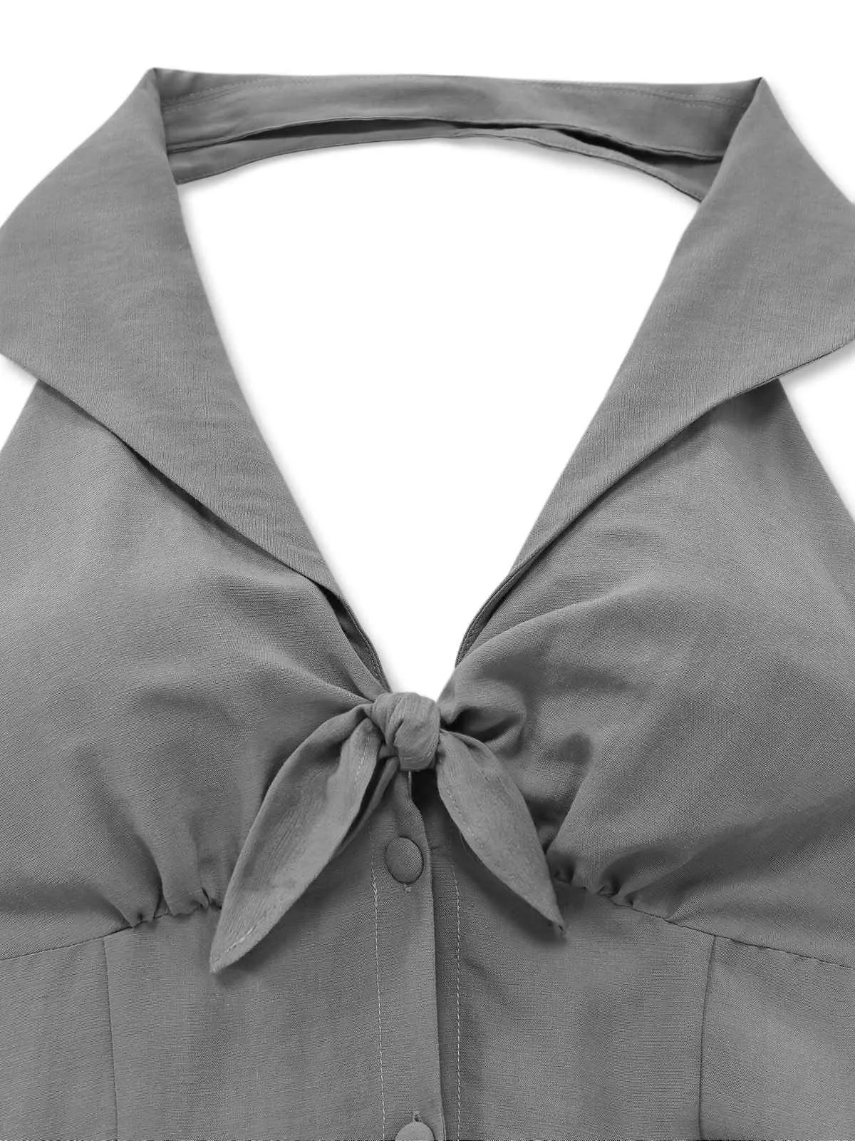Gray 1950s Halter V-Neck Swing Dress sold by Retro Stage product image thumbnail 5