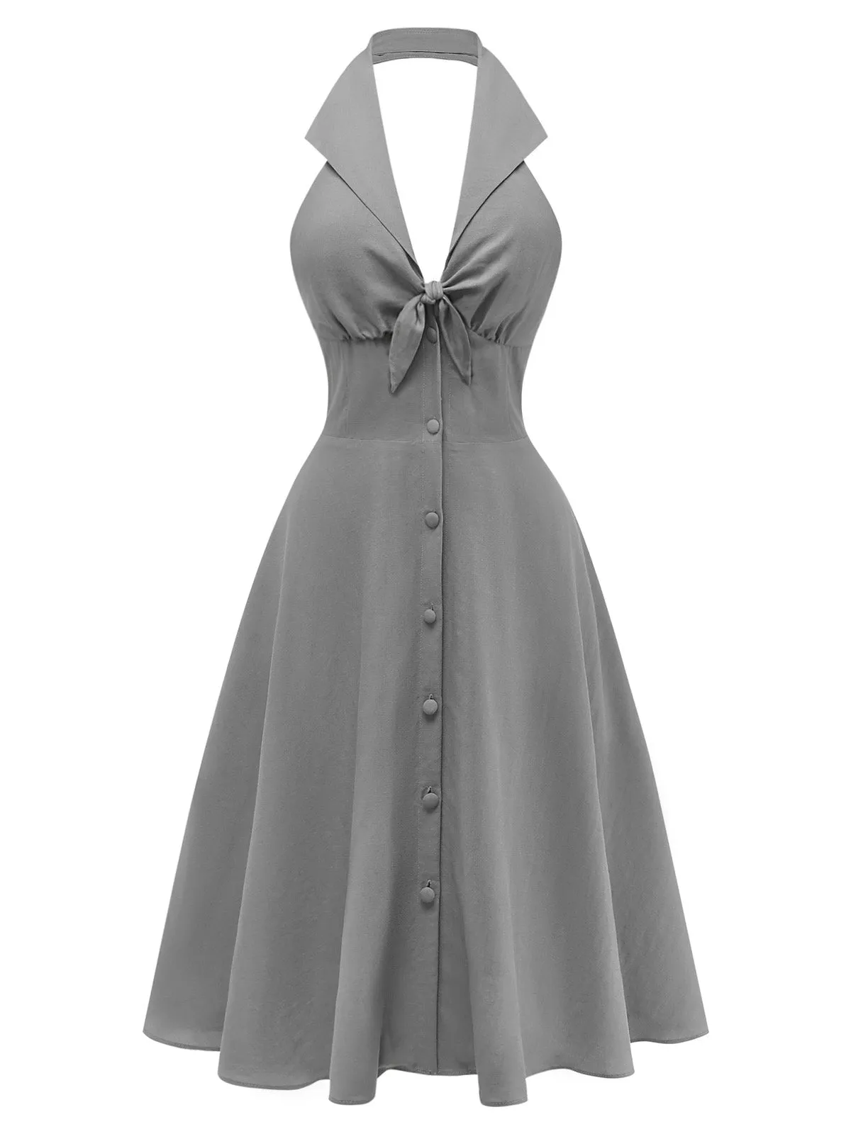 Gray 1950s Halter V-Neck Swing Dress sold by Retro Stage product image thumbnail 2