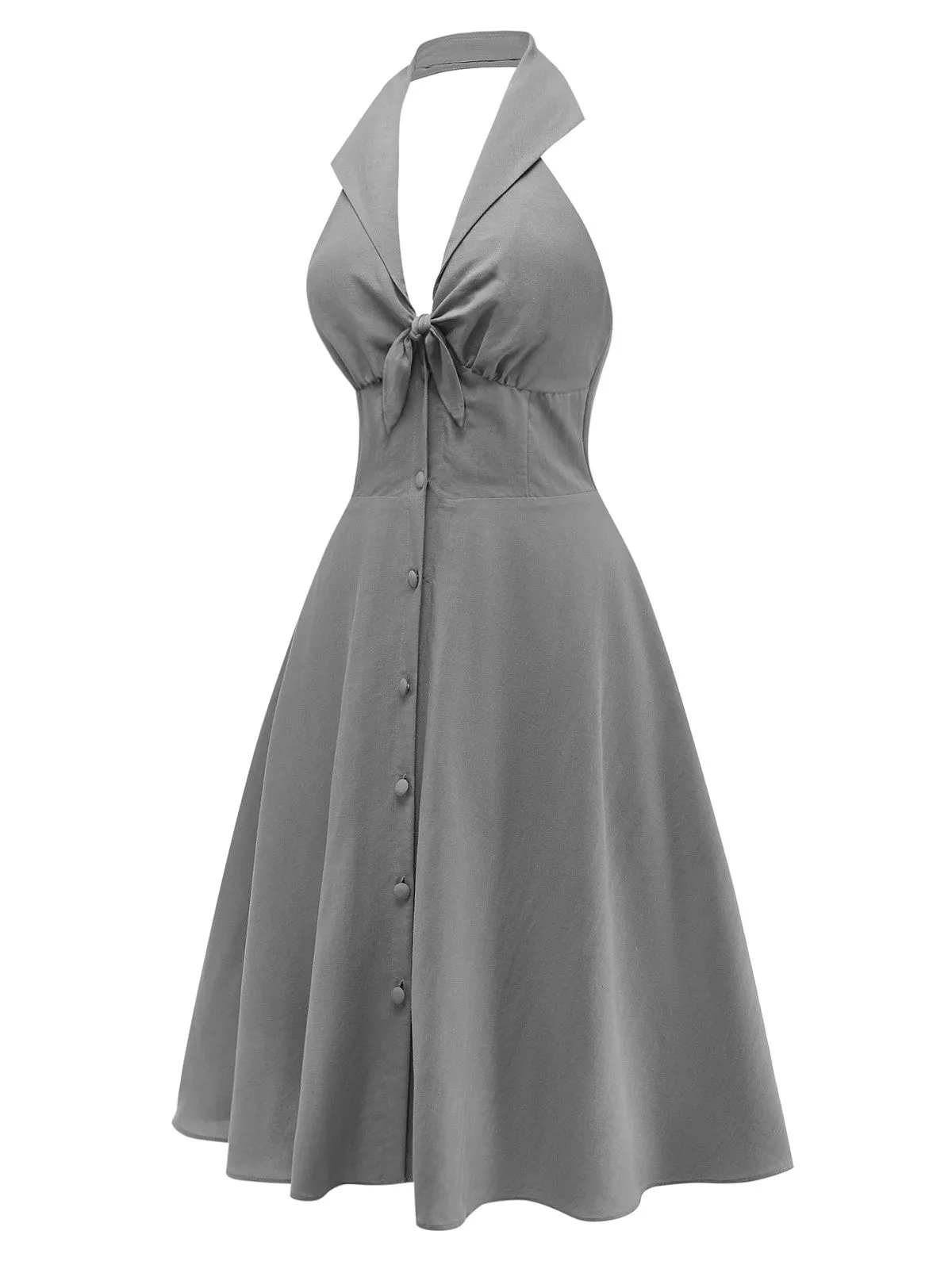 Gray 1950s Halter V-Neck Swing Dress sold by Retro Stage product image thumbnail 3