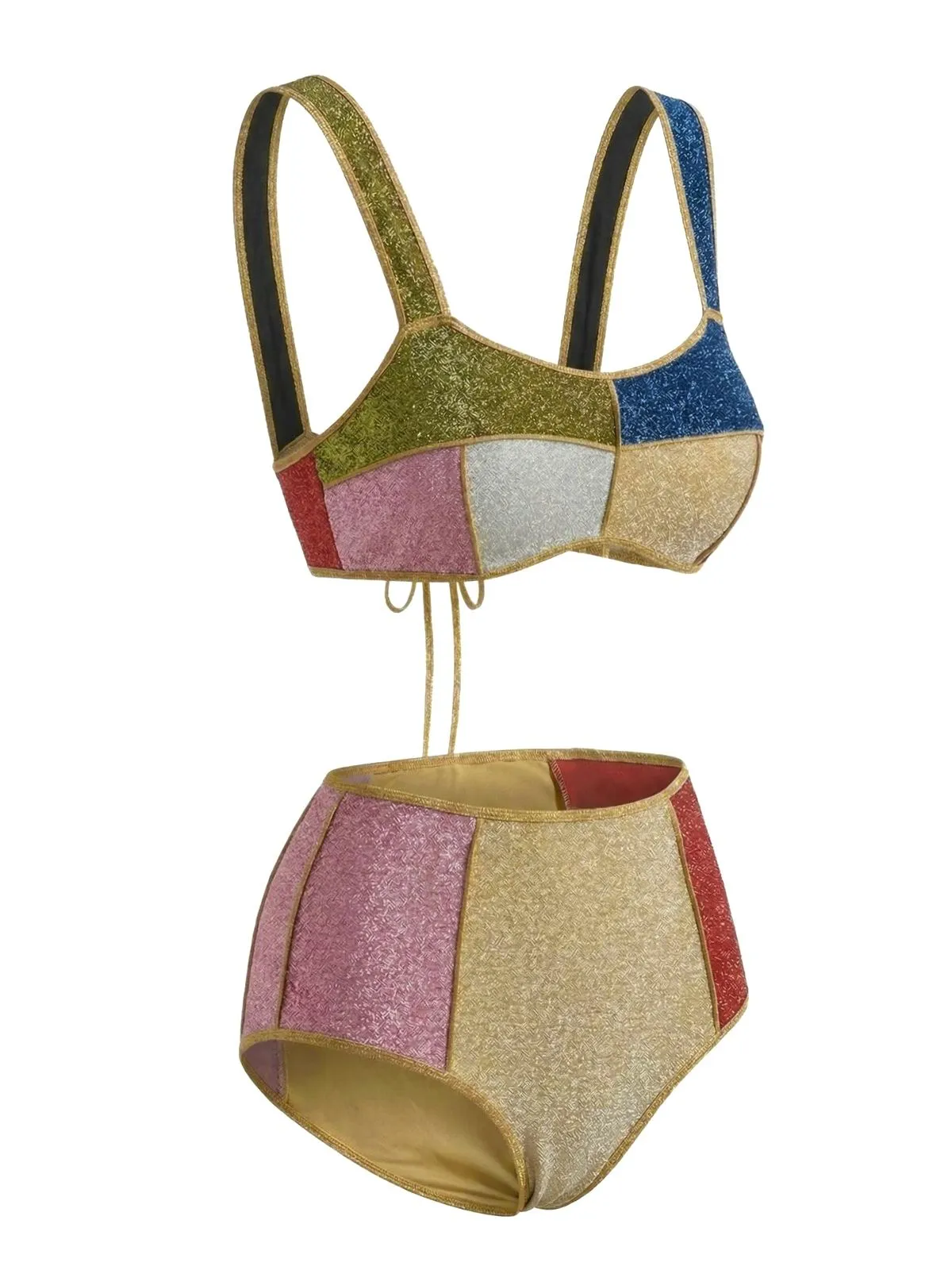 Multicolor 1940s Patchwork Metallic Bikini Set sold by Retro Stage product image thumbnail 3
