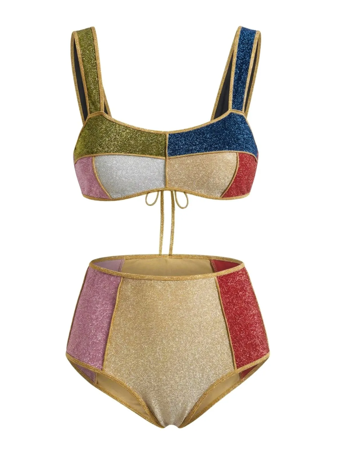Multicolor 1940s Patchwork Metallic Bikini Set sold by Retro Stage product image thumbnail 2