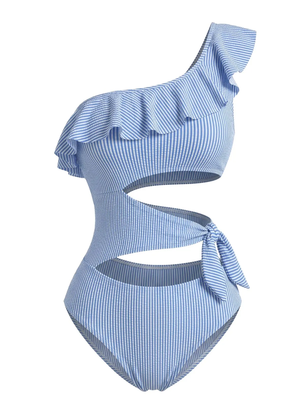 Blue 1940s Striped One-Shoulder Cutout One-Piece Swimsuit sold by Retro Stage product image thumbnail 3