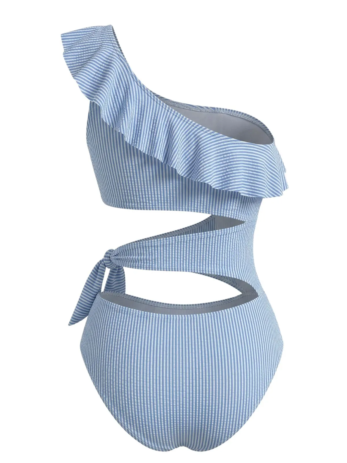 Blue 1940s Striped One-Shoulder Cutout One-Piece Swimsuit sold by Retro Stage product image thumbnail 4