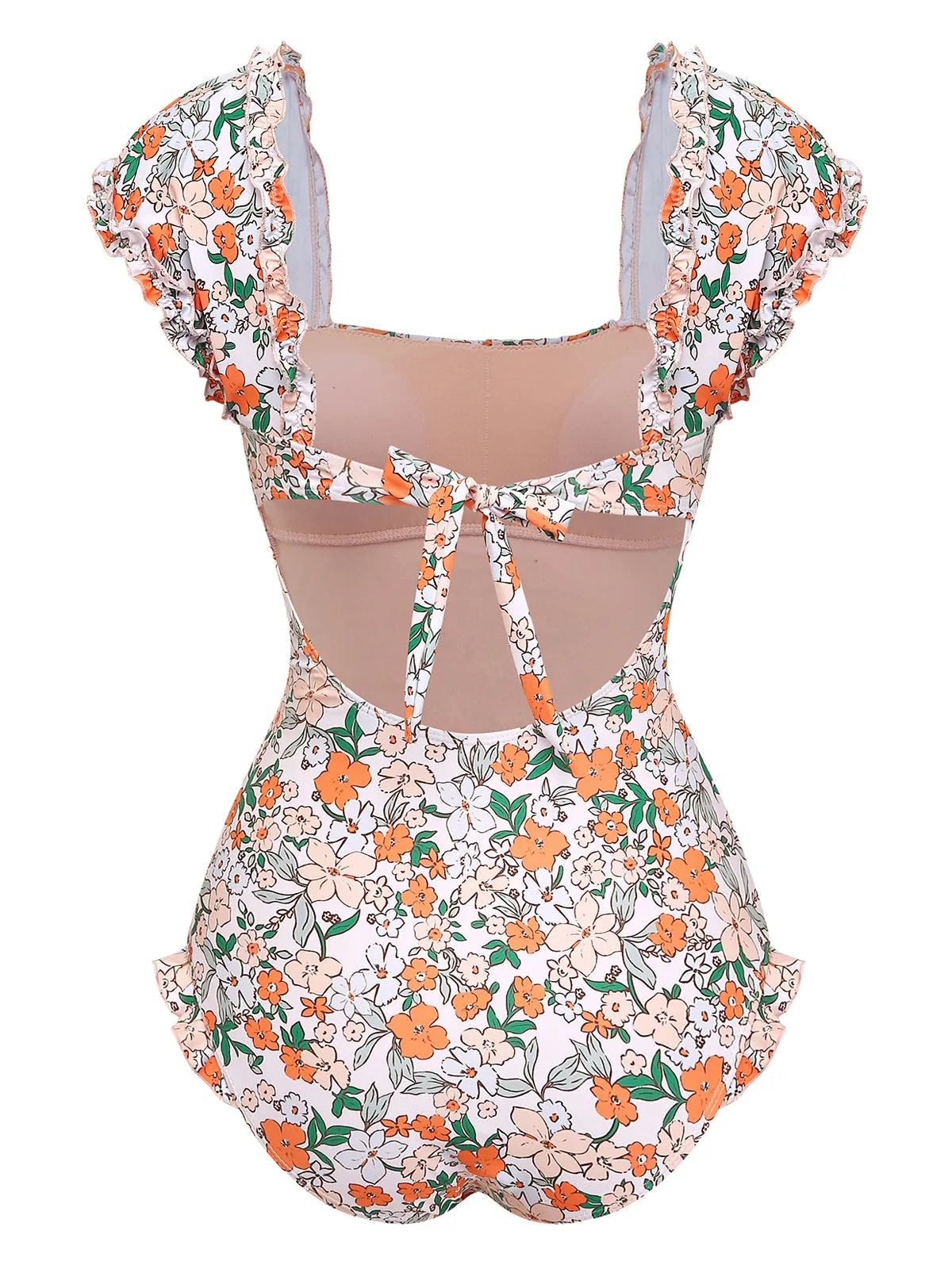 1950s Floral Ruffled Cap Sleeve One-Piece Swimsuit sold by Retro Stage product image thumbnail 3