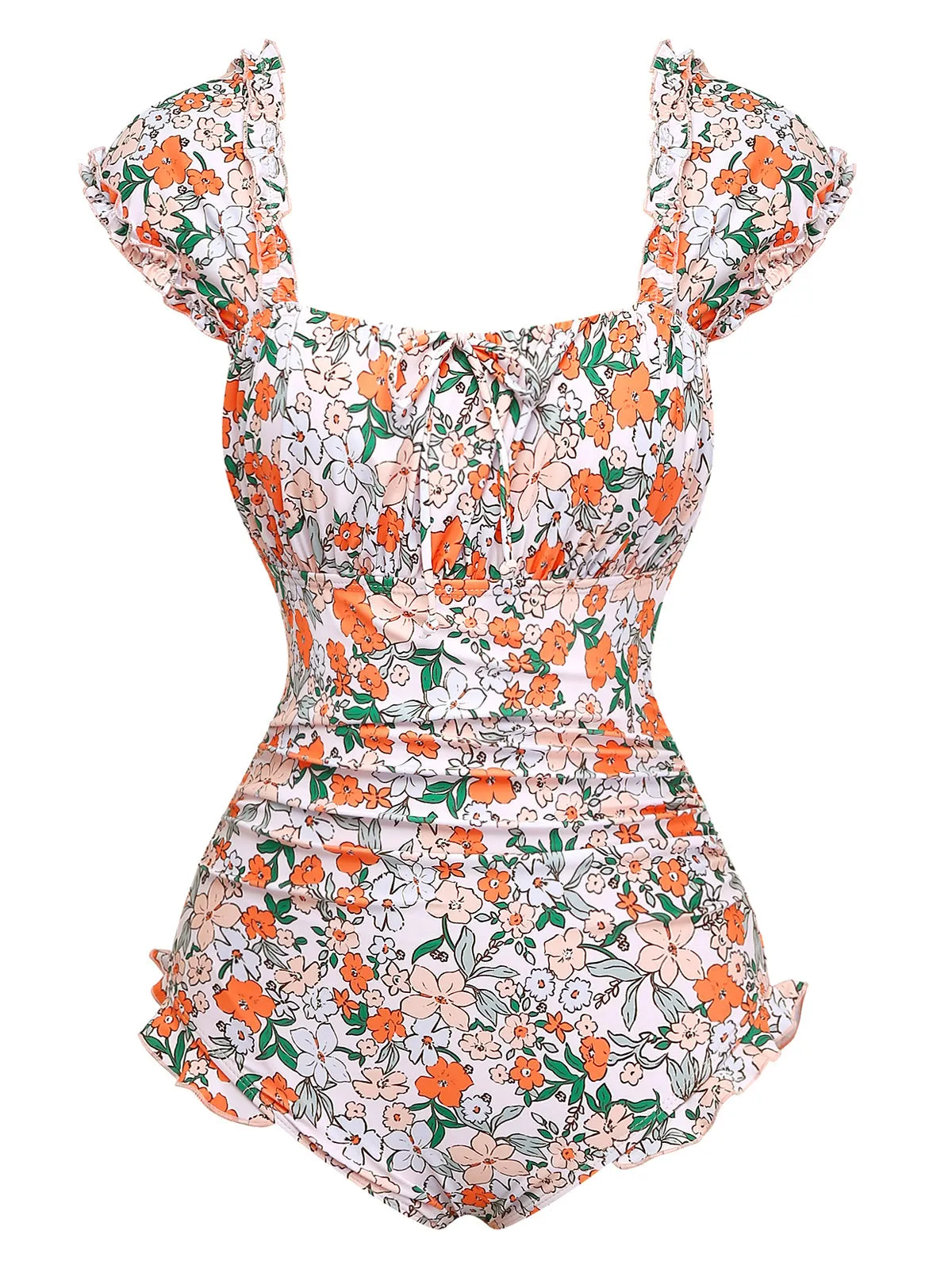 1950s Floral Ruffled Cap Sleeve One-Piece Swimsuit sold by Retro Stage product image thumbnail 2
