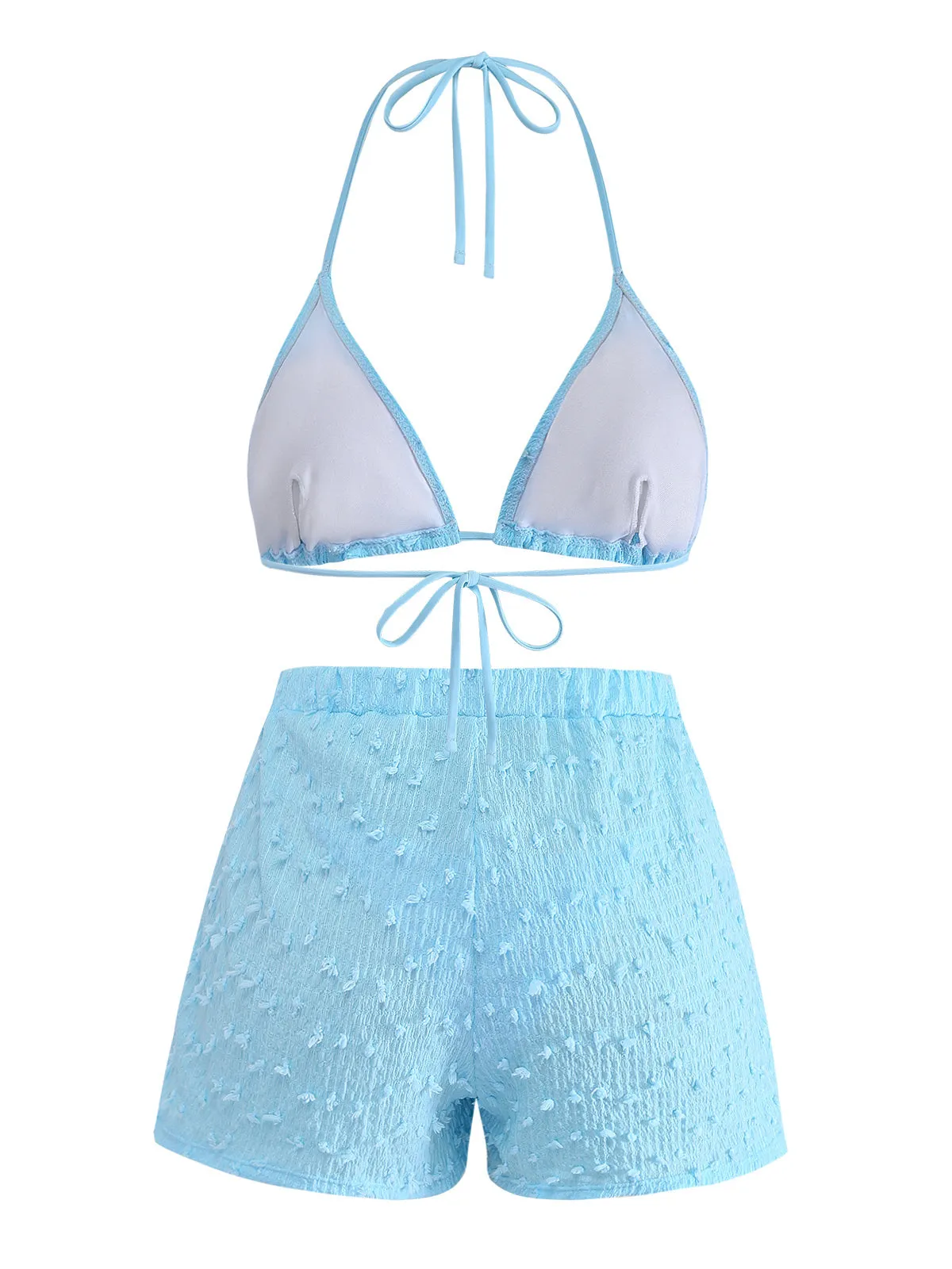 3PCS Sky Blue 1960s Triangle Bikini & Tie Shorts Set sold by Retro Stage product image thumbnail 3