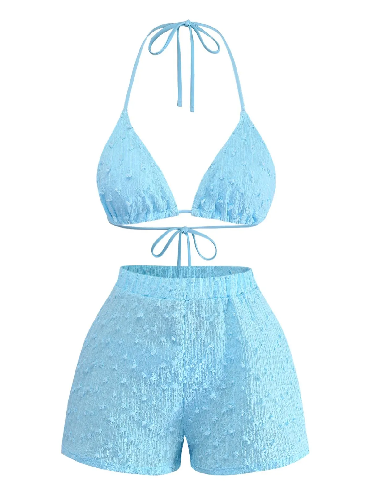 3PCS Sky Blue 1960s Triangle Bikini & Tie Shorts Set sold by Retro Stage product image thumbnail 2
