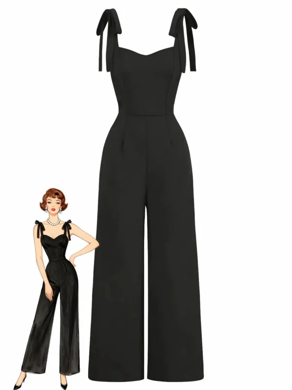 Black 1960s Sleeveless Spaghetti Strap Jumpsuit made by Retro Stage