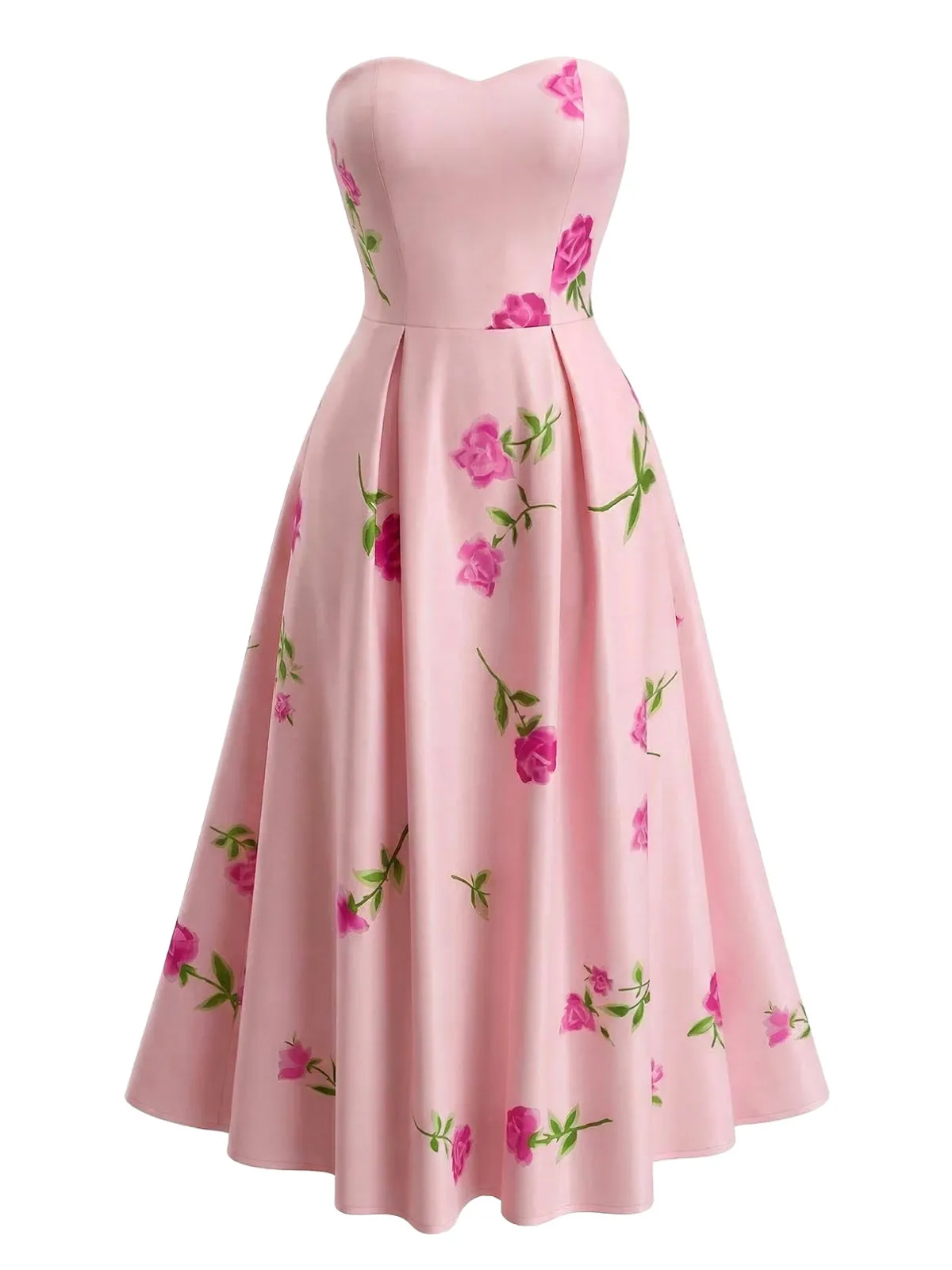 1940s Strapless Floral High Waist Swing Dress sold by Retro Stage product image thumbnail 2