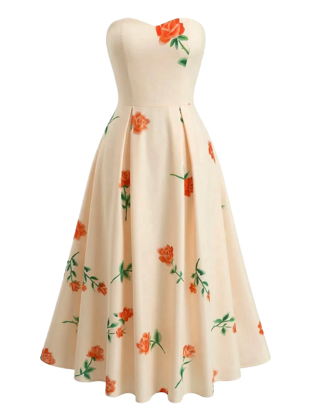 1940s Strapless Floral High Waist Swing Dress sold by Retro Stage product image thumbnail 4