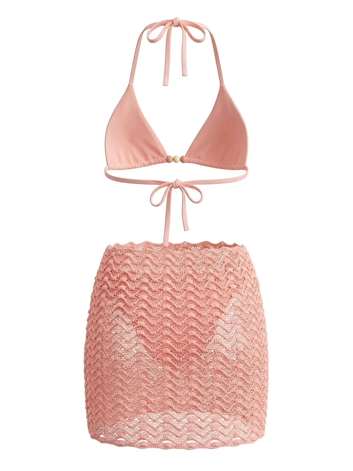 3PCS 1950s Beaded Halter Pleated Bikini Set & Cover-Up sold by Retro Stage product image thumbnail 3