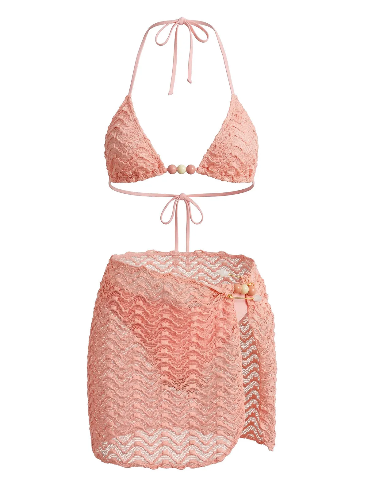 3PCS 1950s Beaded Halter Pleated Bikini Set & Cover-Up sold by Retro Stage product image thumbnail 2