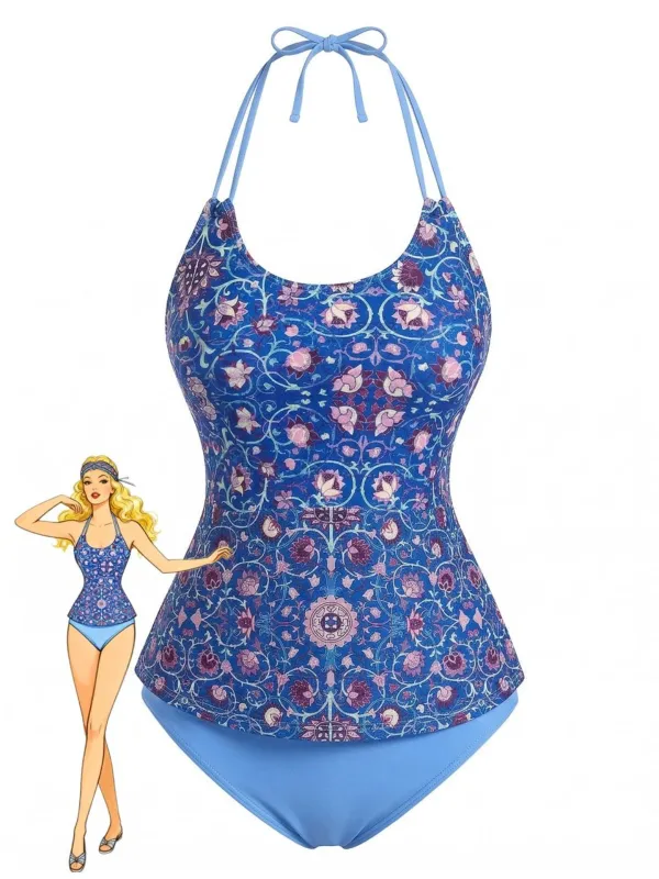 1940s Halter Retro Floral Prints Tankini Set made by Retro Stage