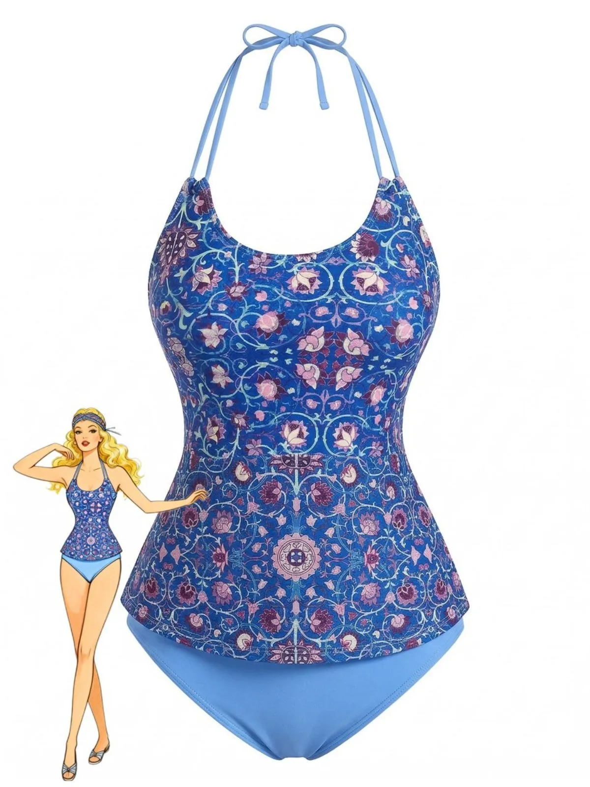 1940s Halter Retro Floral Prints Tankini Set sold by Retro Stage