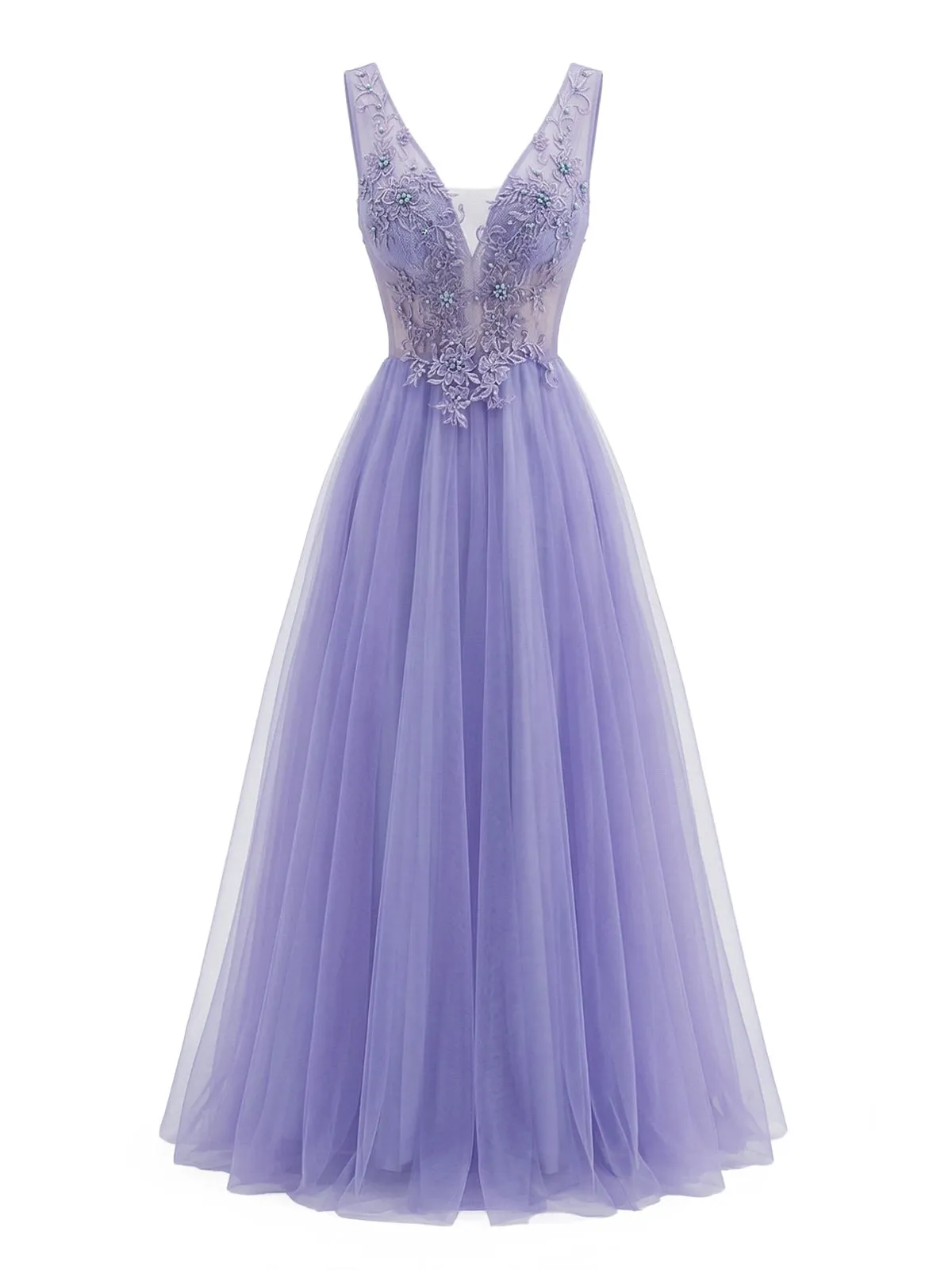 Purple 1950s Tulle V-Neck Embroidered Maxi Dress sold by Retro Stage
