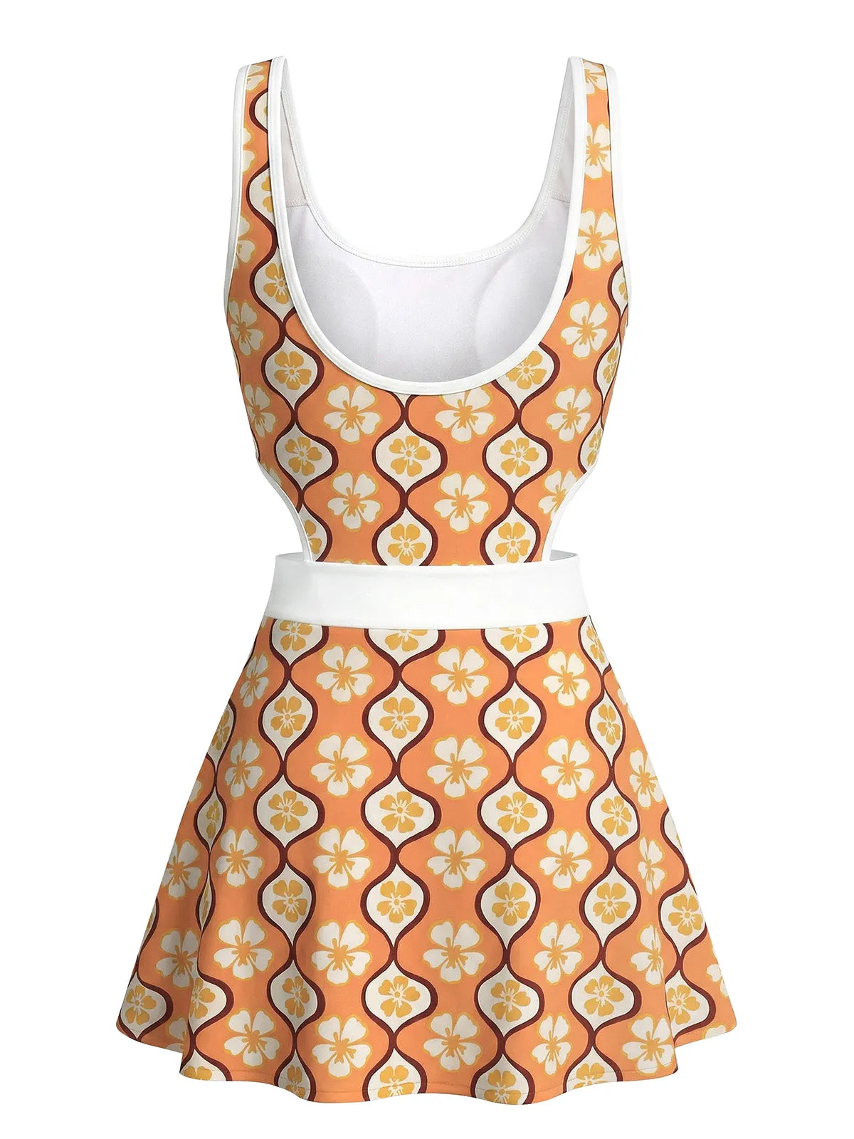 Multicolor 1960s Cherry Blossom Cutout One-Piece Swimdress sold by Retro Stage product image thumbnail 2