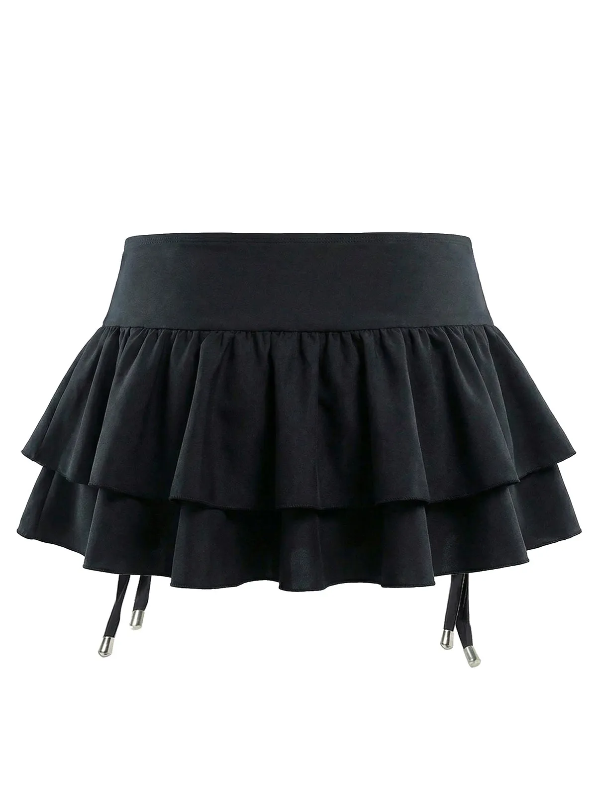 Black 1950s Lace Up Tiered Hem Skirt Cover Up sold by Retro Stage product image thumbnail 2