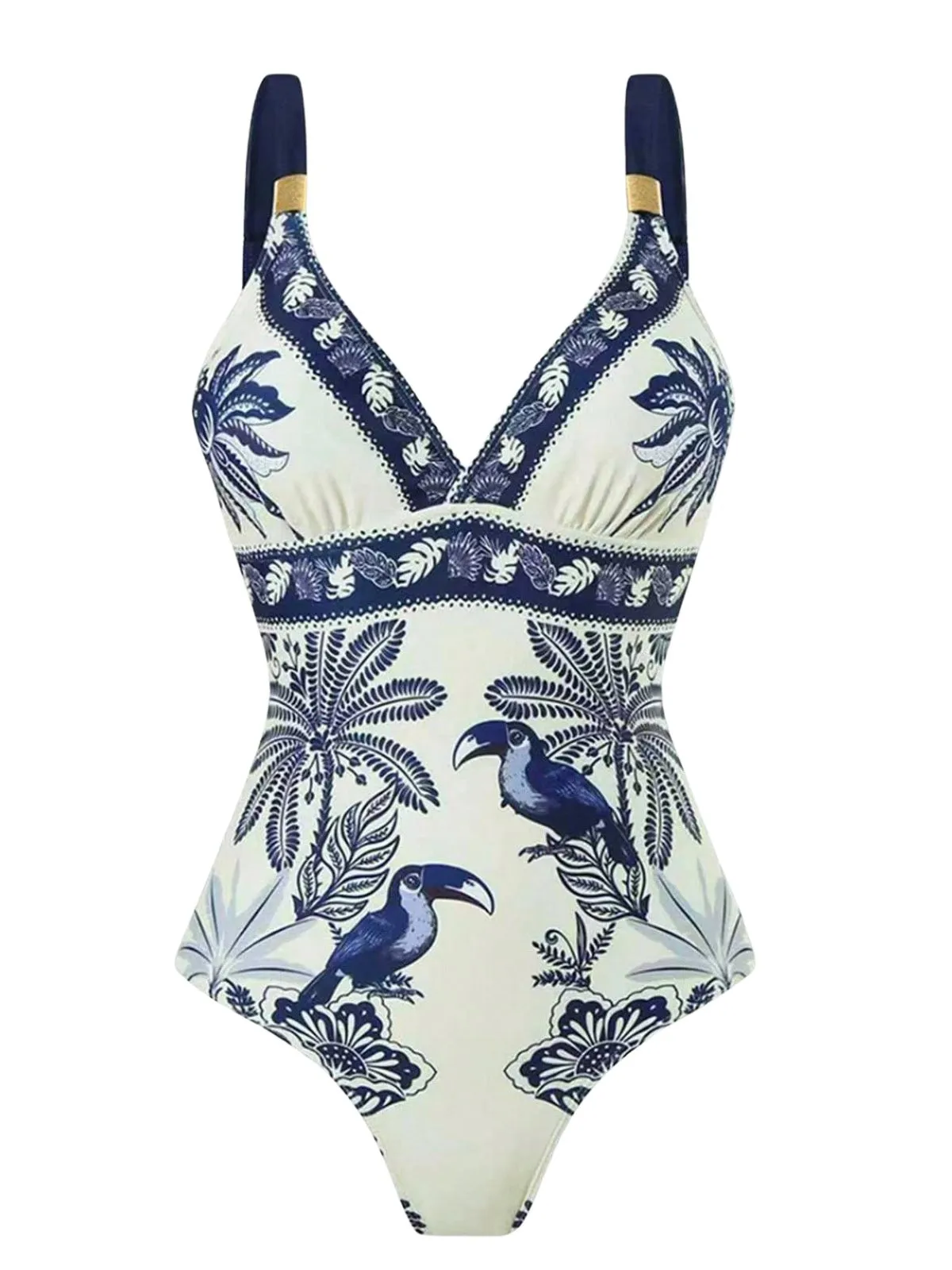 Blue 1930s Flower & Bird One-Piece Swimsuit & Cover-Up sold by Retro Stage product image thumbnail 3