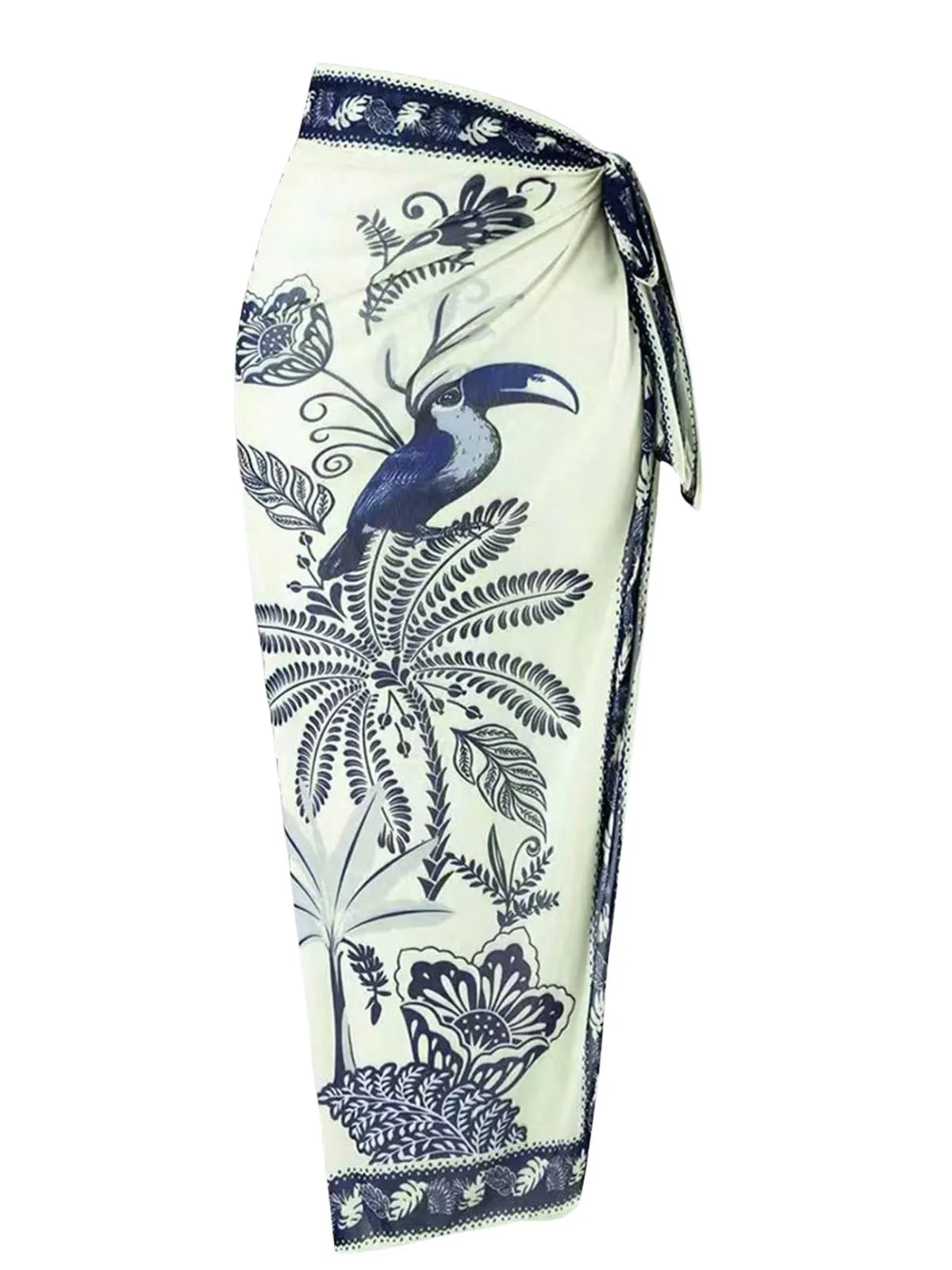 Blue 1930s Flower & Bird One-Piece Swimsuit & Cover-Up sold by Retro Stage product image thumbnail 4