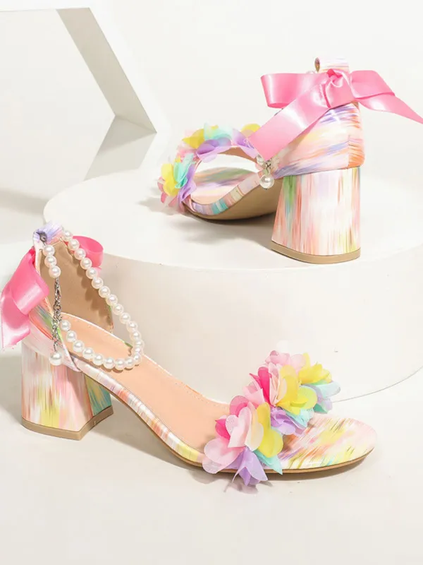 Colorful Pointed Toe Cone Mid Heeled Shoes made by Retro Stage