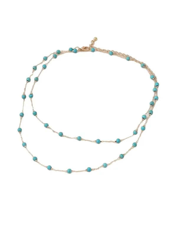 Bohemian Double Layered Turquoise Bead Necklace made by Retro Stage