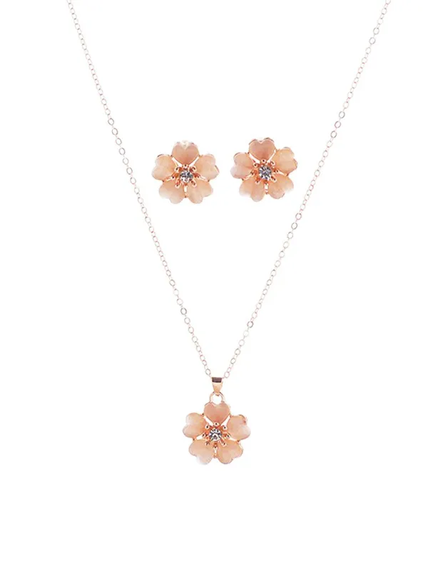 Pink Pendant Crystal Flower Necklace & Earrings Set made by Retro Stage