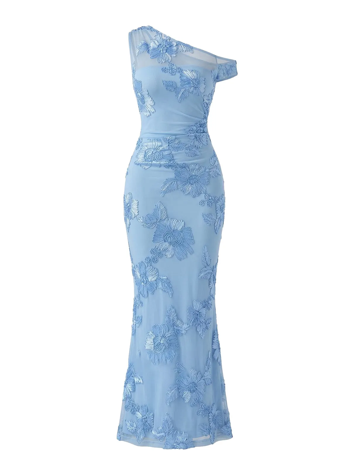 Blue 1930s One-Shoulder Floral Embroidered Mermaid Dress sold by Retro Stage product image thumbnail 3