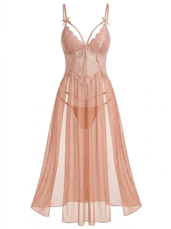 1930s Lace Spaghetti Strap Mesh Nightgowns made by Retro Stage