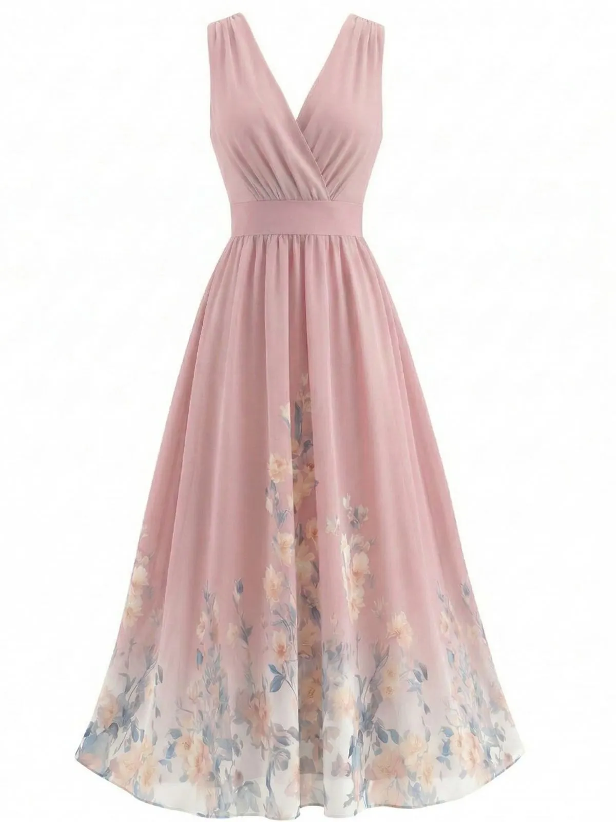 1940s Floral V-Neck Sleeveless Midi Dress sold by Retro Stage product image thumbnail 5