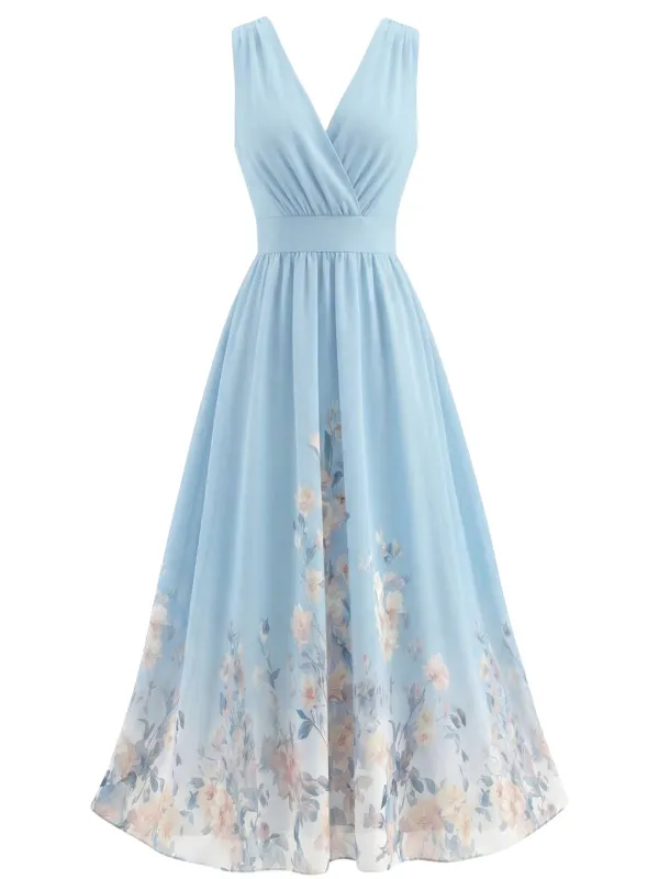 1940s Floral V-Neck Sleeveless Midi Dress made by Retro Stage