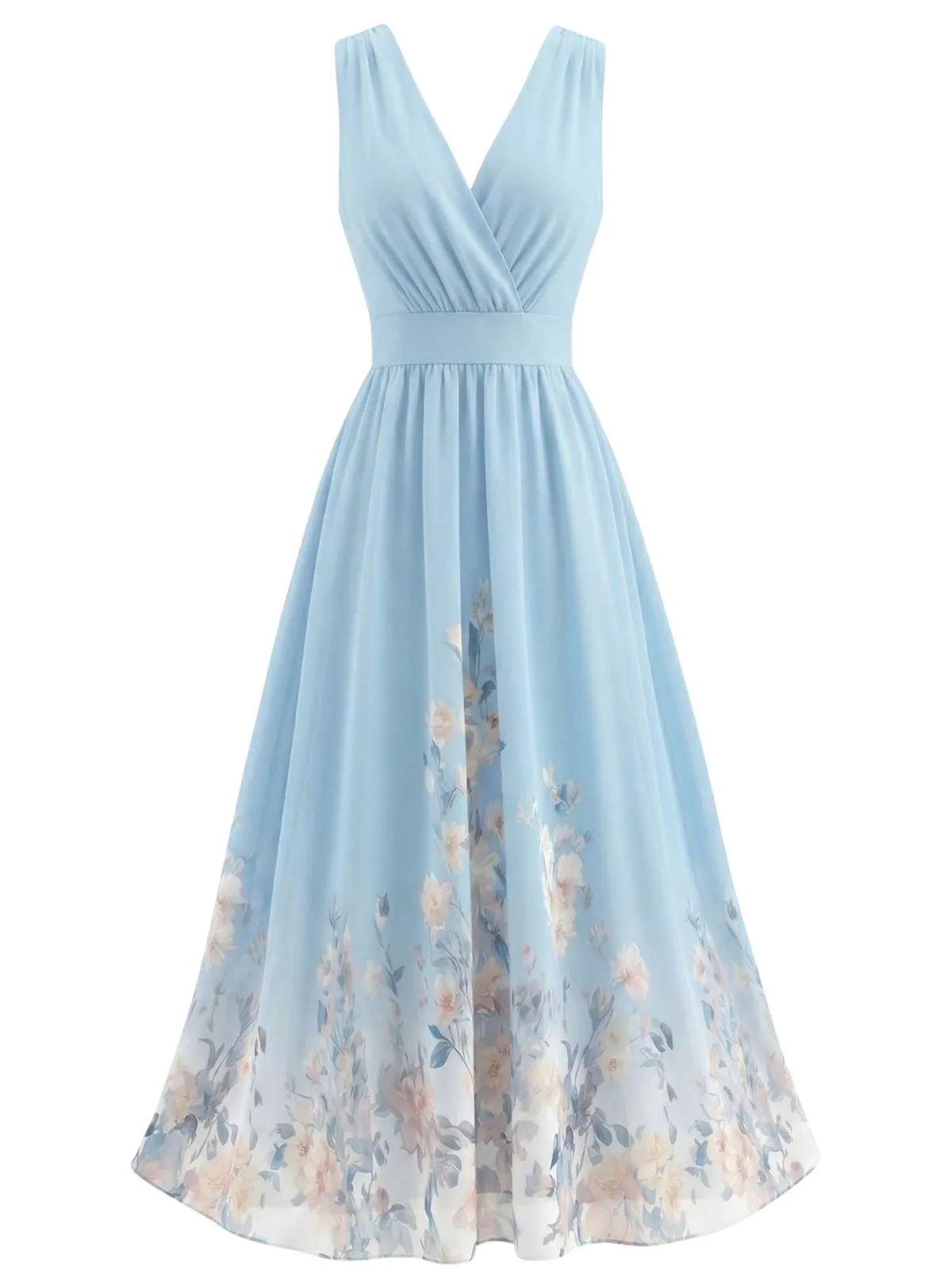 1940s Floral V-Neck Sleeveless Midi Dress sold by Retro Stage