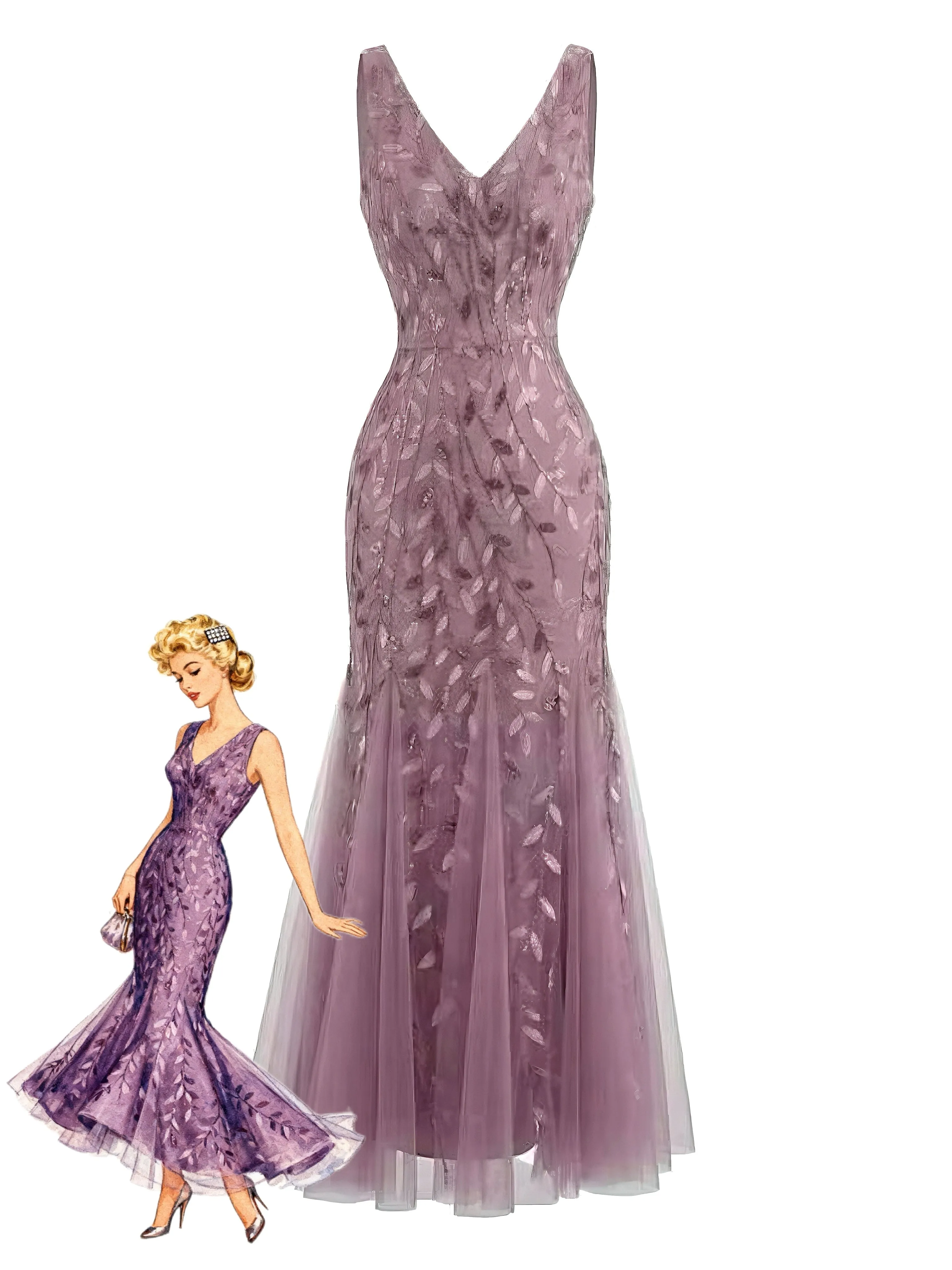 1930s Embroidery V-Neck Sleeveless Mesh Slim Dress sold by Retro Stage