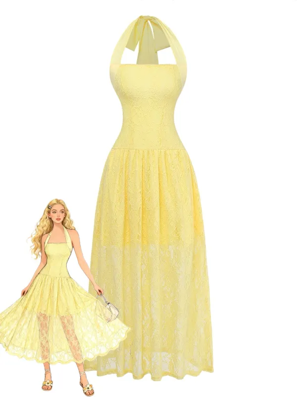 1950s Backless Lace Solid Halter Dress made by Retro Stage