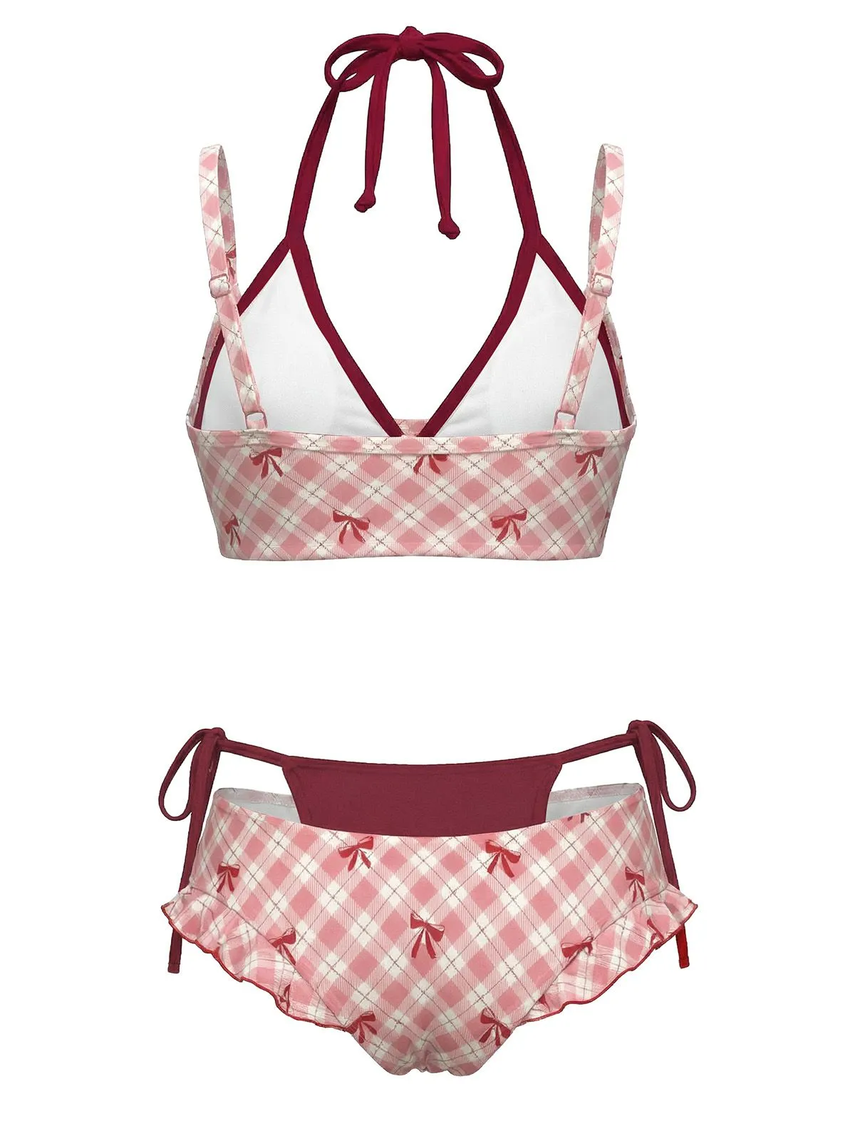 Purple 1950s Plaid Bow Halter Double Layer Bikini Set sold by Retro Stage product image thumbnail 4