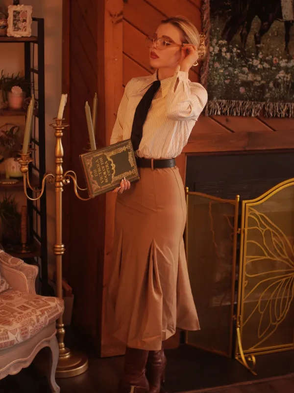 Khaki 1930s Striped Lapel Blouse Detachable Tie Dress made by Retro Stage