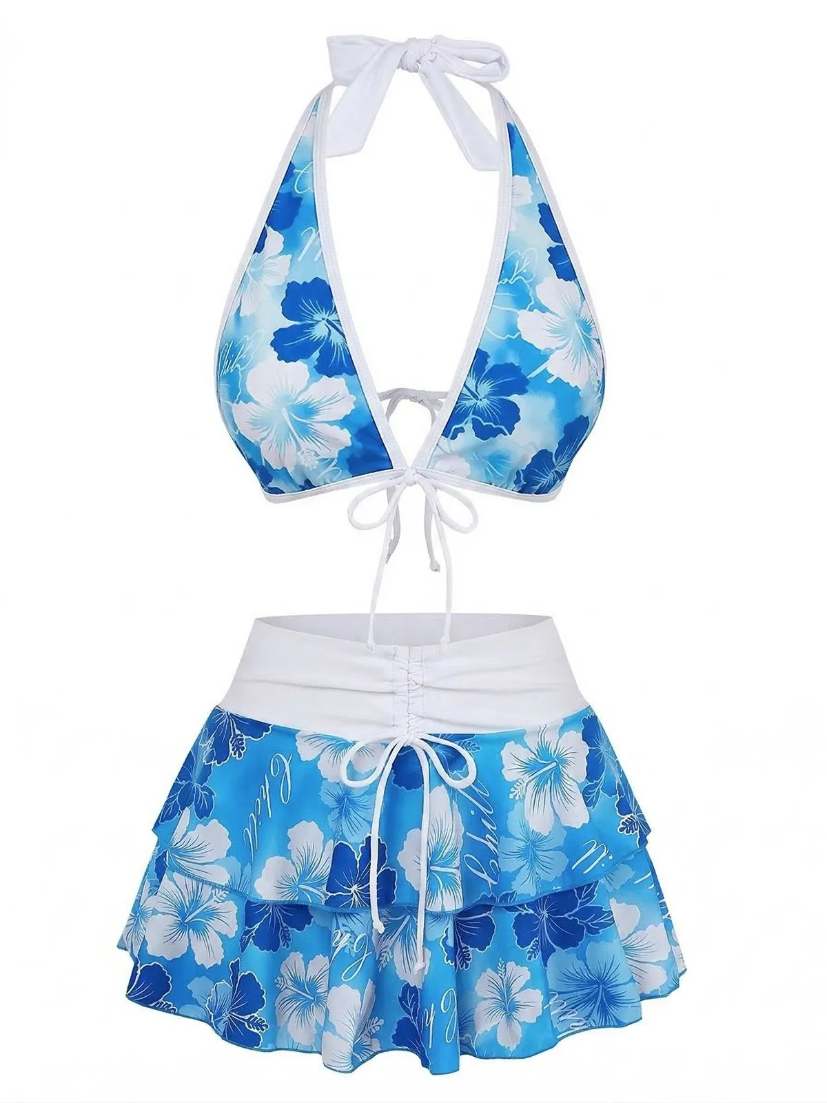 Brown 1960s Floral Print Tie-Front Layered Bikini Set sold by Retro Stage product image thumbnail 3