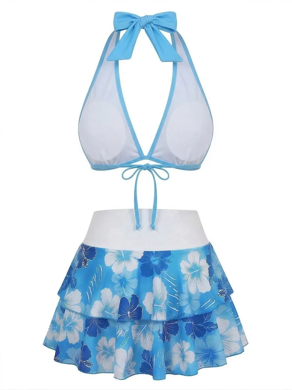 Brown 1960s Floral Print Tie-Front Layered Bikini Set sold by Retro Stage product image thumbnail 4