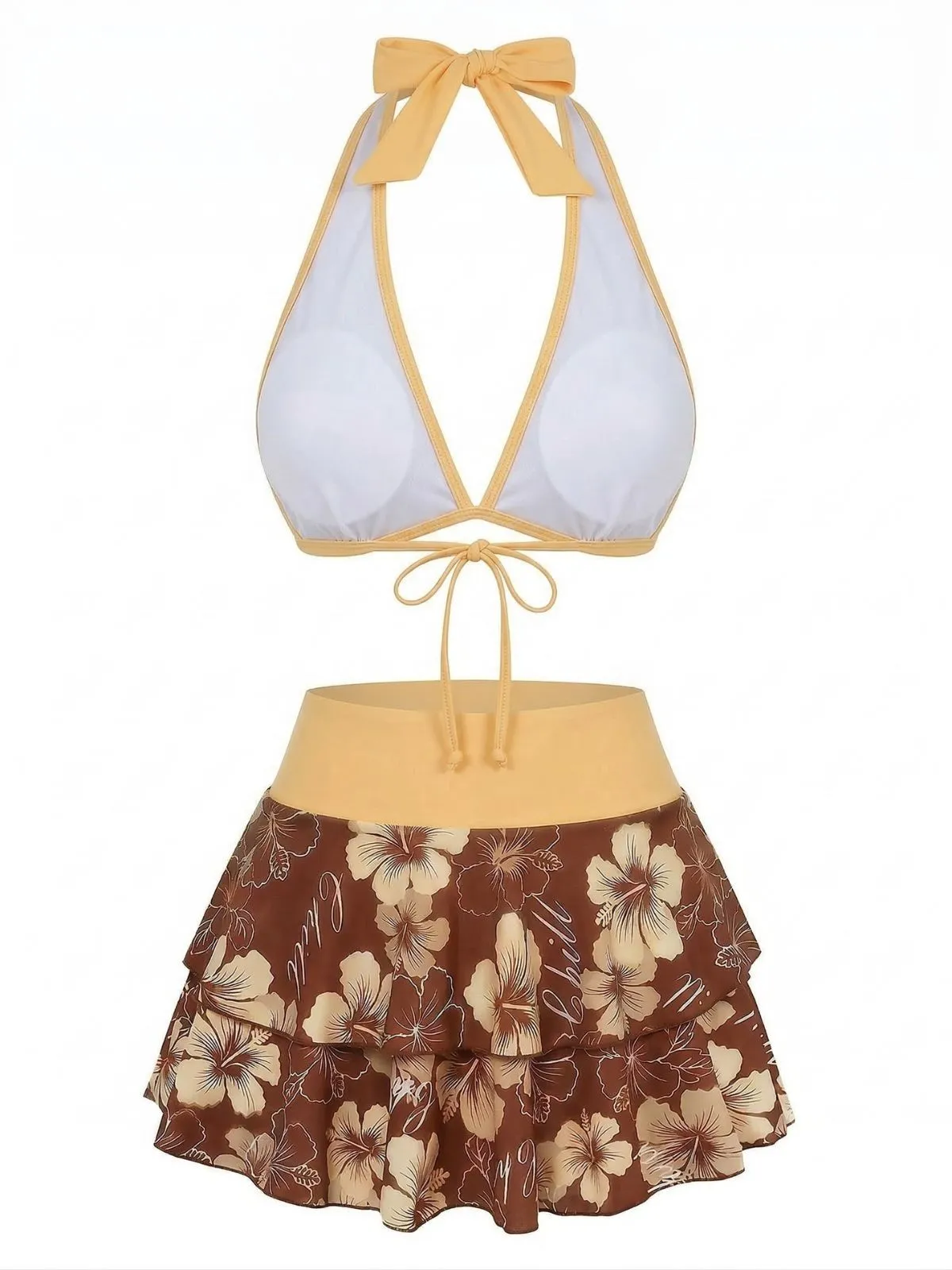 Brown 1960s Floral Print Tie-Front Layered Bikini Set sold by Retro Stage product image thumbnail 2