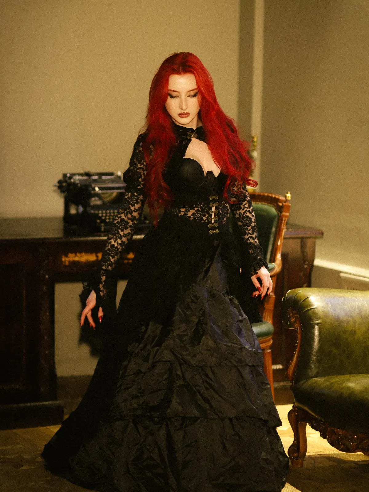 Black 1980s Gigot Sleeve Victorian Lace Dress sold by Retro Stage product image thumbnail 2