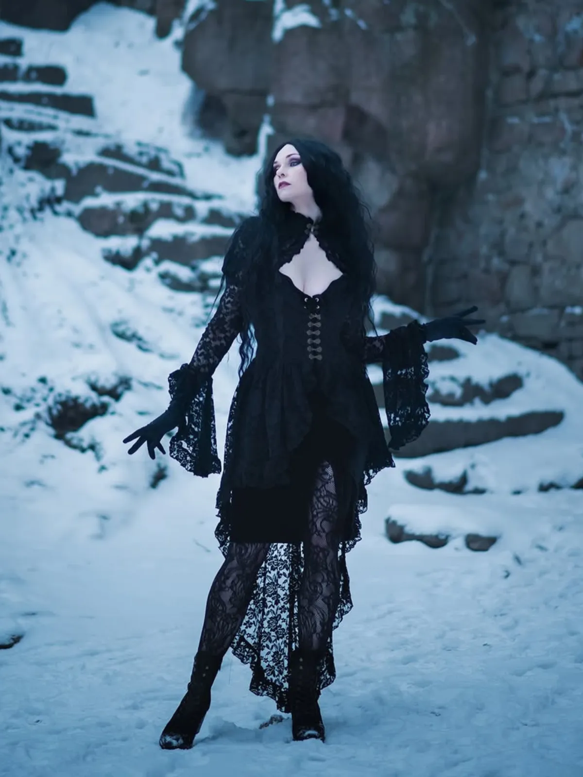 Black 1980s Gigot Sleeve Victorian Lace Dress sold by Retro Stage product image thumbnail 5