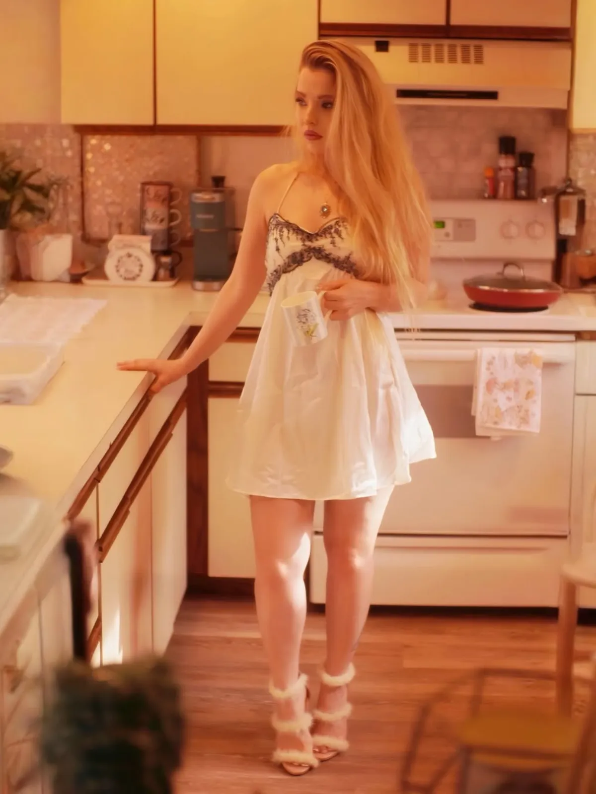 Beige 1940s Floral Embroidered Spaghetti Straps Nightgown sold by Retro Stage product image thumbnail 3