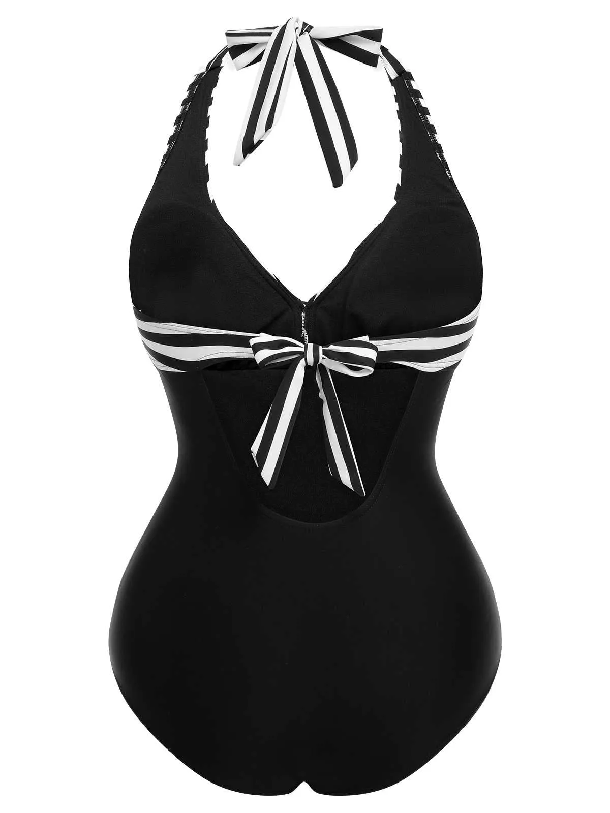 Black 1950s Halter Stripes One-Piece Swimsuit sold by Retro Stage product image thumbnail 4