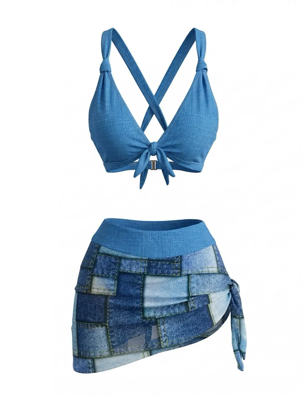 Blue 1970s Denim Print Vintage Bikini Set & Cover-Up sold by Retro Stage product image thumbnail 2
